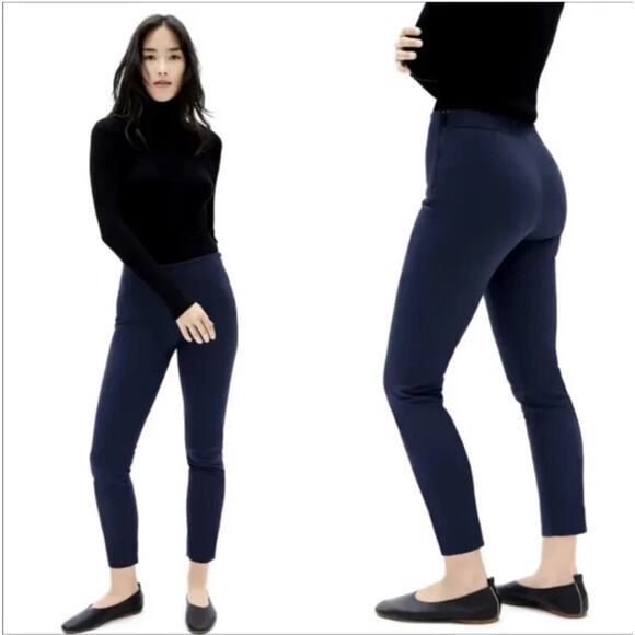 Everlane The Work Ankle Pant Side Zip Stretch Cotton Sz 4 Blue Slacks - Picture 2 of 6